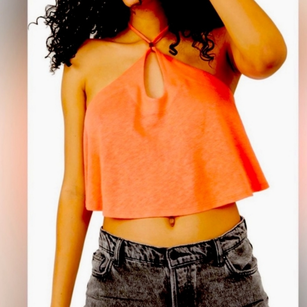Nwt Free People Orange Pink Crop Top Tie Back Sz Small